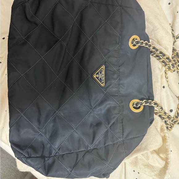 Prada Black Quilted Shoulder Bag with Gold Accents - Picture 1 of 5